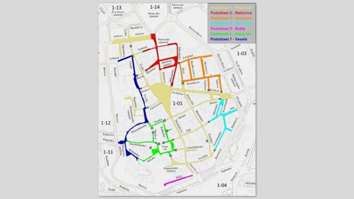 Mapa zón v centru Brna