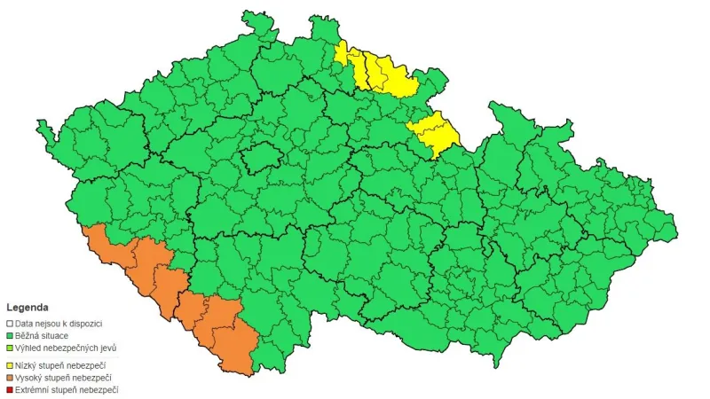 Výstraha ČHMÚ před vydatným deštěm ze 3. ledna 2024