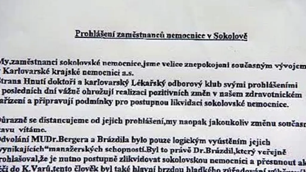 Petice sokolovských zdravotníků