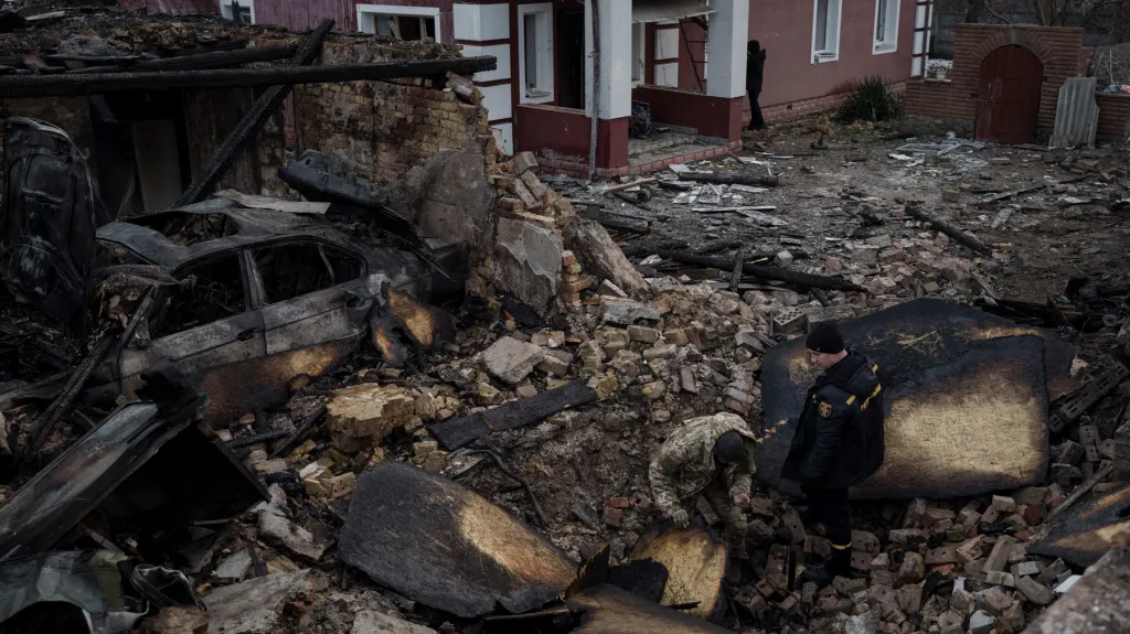 Zničený dům po útoku ruských dronů v Kyjevské oblasti