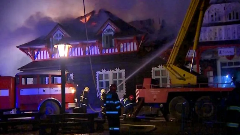 Požár chaty Libušín na Pustevnách