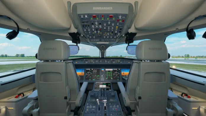 Interiér letadla z produkce CSeries
