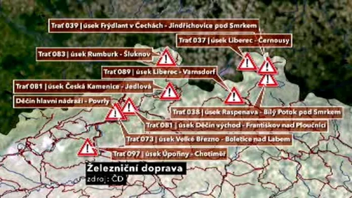 Přerušené tratě v severních Čechách
