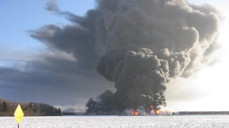 Výbuch vlaku převážejícího ropu