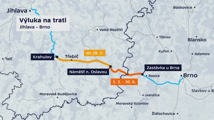 Výluka trati Jihlava–Brno