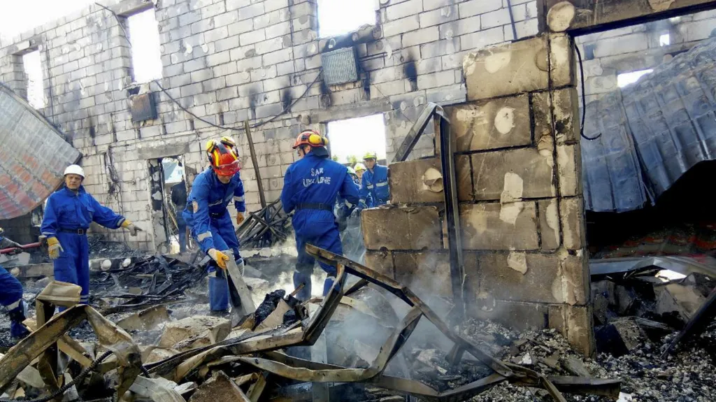 Požár v domově seniorů ve vsi Litočky nedaleko Kyjeva