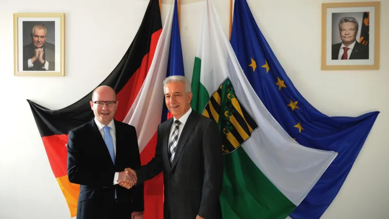 Bohuslav Sobotka (ČSSD) a saský premiér Stanislaw Tillich