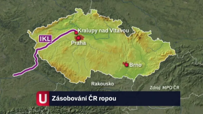 Trasa ropovodu IKL (Vohburg an der Donau - Nelahozeves)