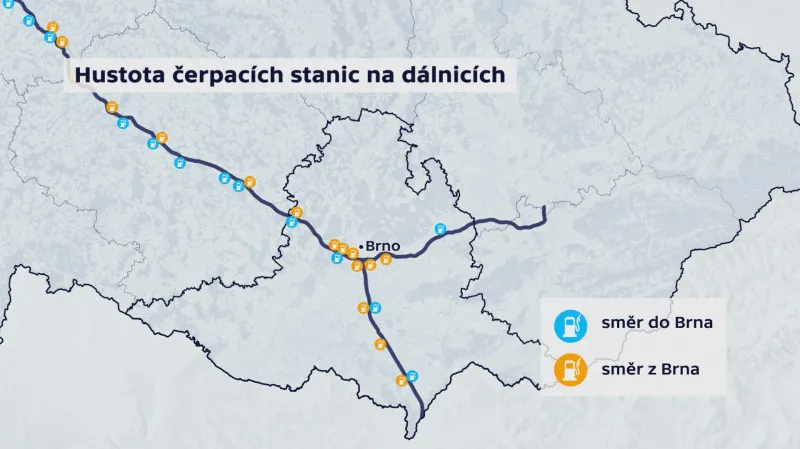 Hustota čerpacích stanic na dálnicích