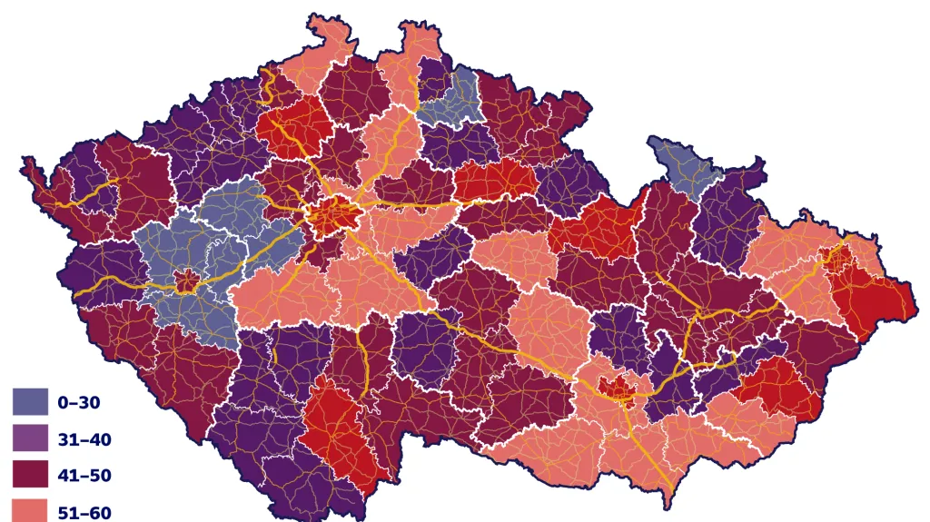 Počet veřejných benzinových čerpadel v jednotlivých okresech ČR