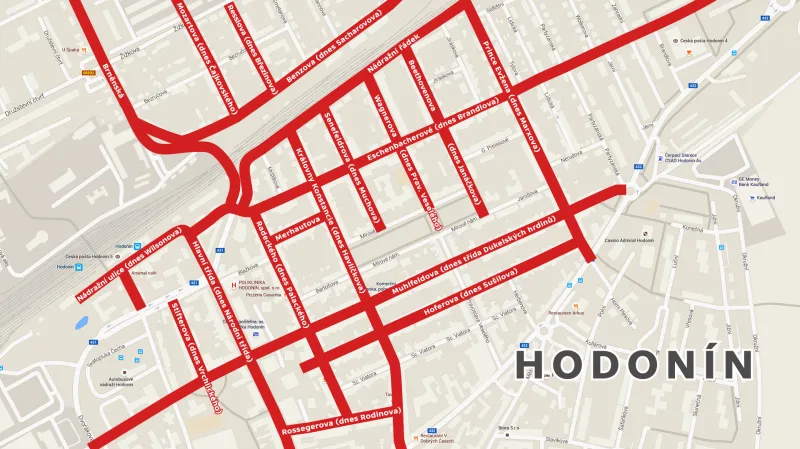 Ulice zničené během bombardování Hodonína