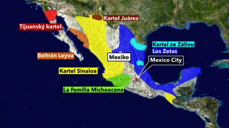Mapa mexických drogových kartelů