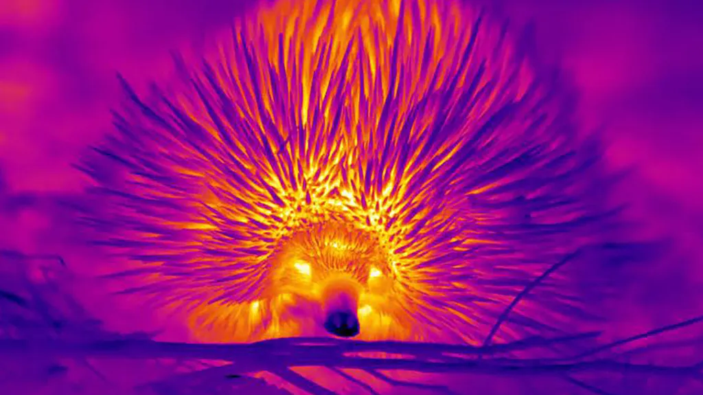 Ježura nasnímaná termokamerou během studie