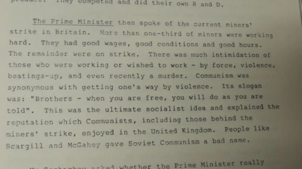 Rozhovor britské premiérky Margaret Thatcherové a Michaila Gorbačova z roku 1984
