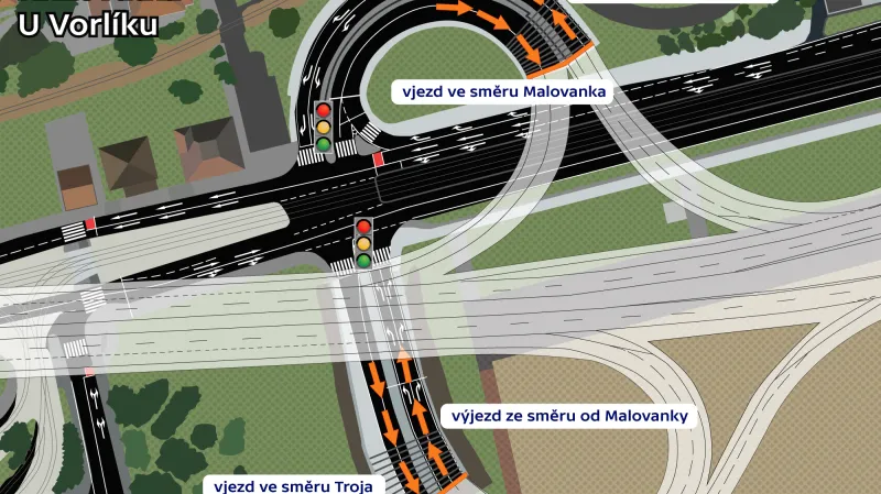 Schéma křižovatky U Vorlíku