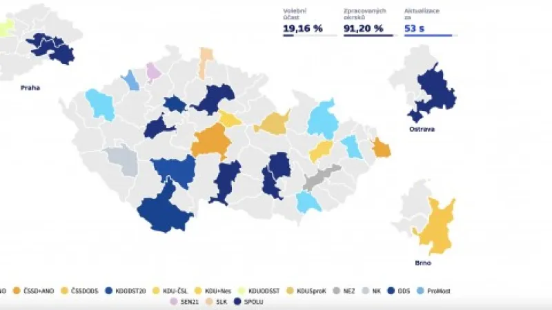 Jak se proměnila mapa senátních obvodů po sečtení 91 % hlasů