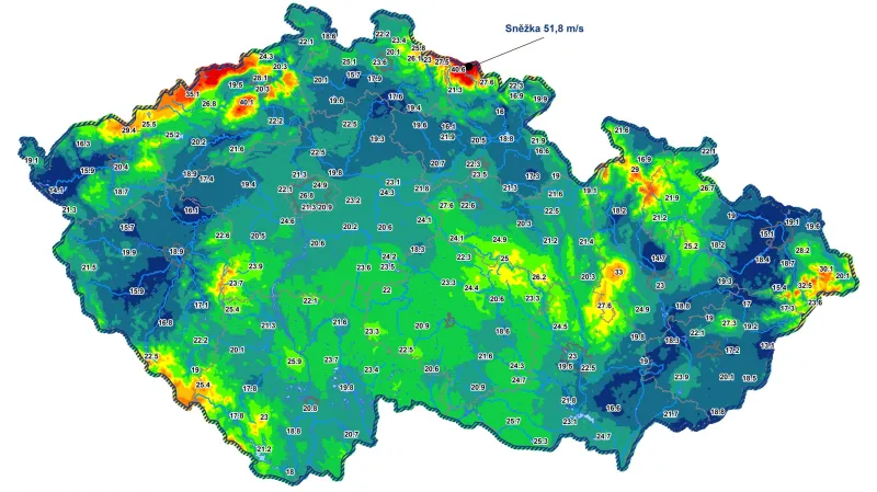 Nejsilnější nárazy větru během posledního lednového víkendu