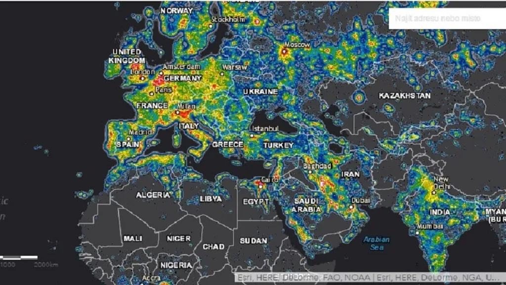 3D mapa světelného znečištění