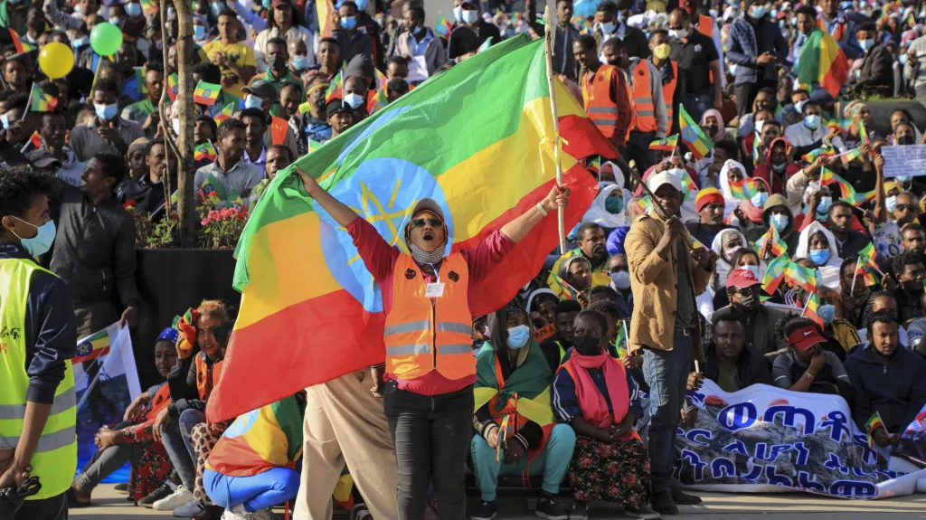 Obyvatelé Addis Abeby na provládní manifestaci
