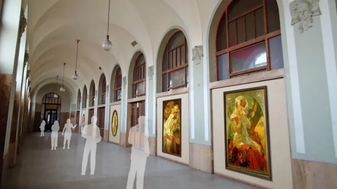 Jednou z možností, kde by mohla být vystavena Slovanská epopej od malíře Alfonse Muchy, je secesní Fantova budova pražského hlavního nádraží. Na snímku je vizualizace zpracovaná Informačním institutem.