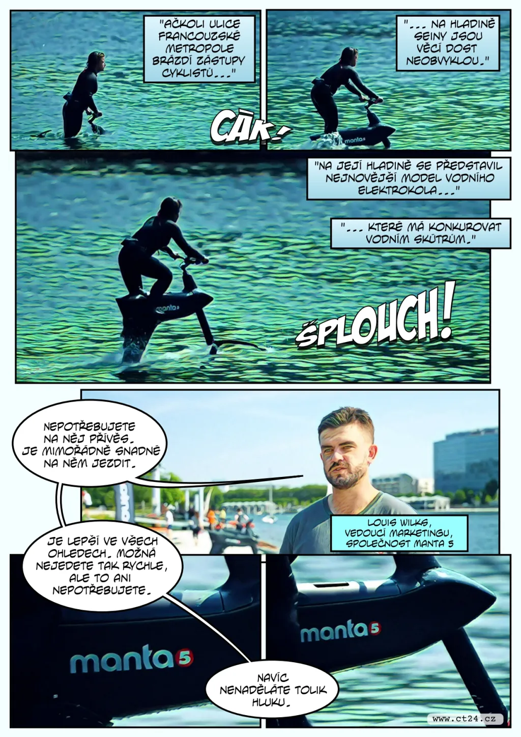 Experimentální vodní bicykl dovolí sportovcům brázdit hladiny vodních ploch