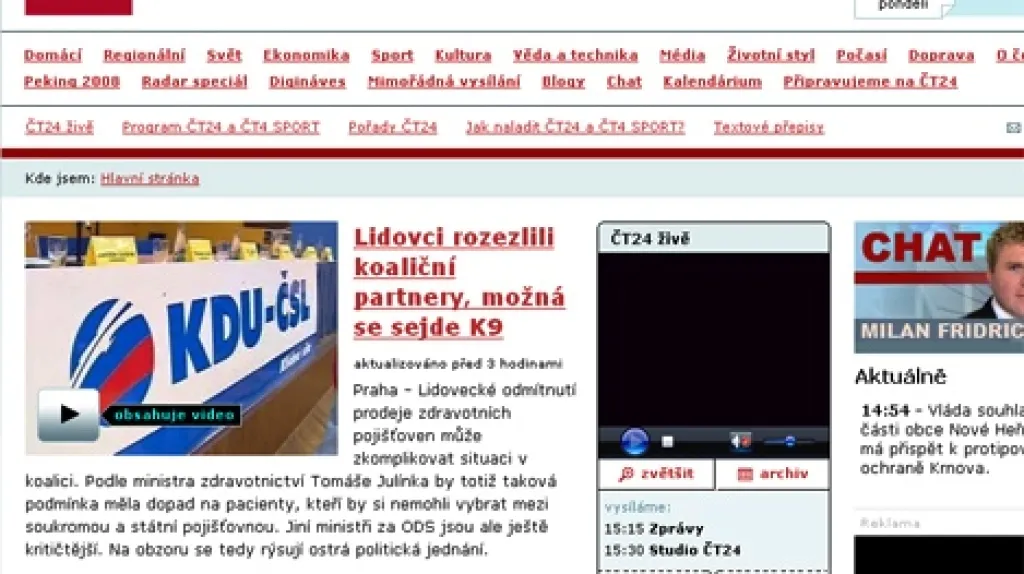 Homepage portálu ČT24