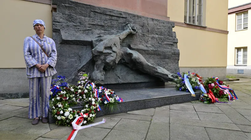 Demonstrantka proti konání sudetoněmeckého sjezdu u Kounicových kolejí