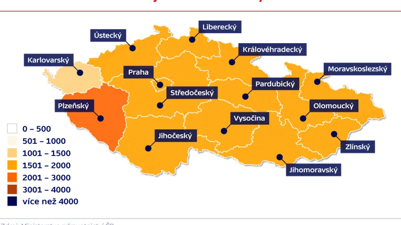 Relativní nemocnost v krajích na 100 000 obyvatel