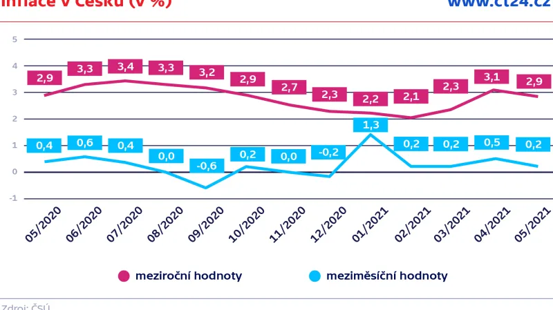 Inflace v Česku (v %)