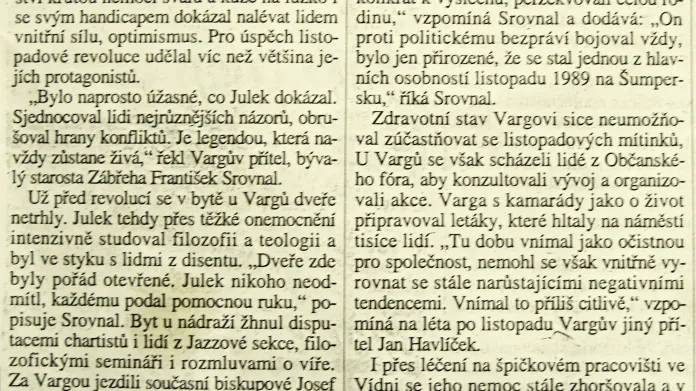 Článek o Juliu Vargovi v novinách