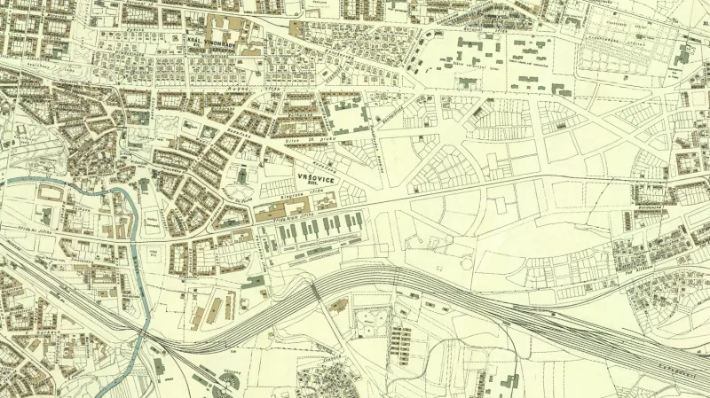 Dvě Prahy: Proměna je patrná také ve Vršovicích, zejména v oblasti dnešního stadionu Eden, který v minulosti sloužil jako městský zábavní park. Mapa z roku 1938 a fotografie z roku 1953