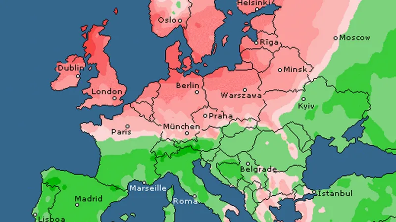 Silný vítr v Evropě v sobotu