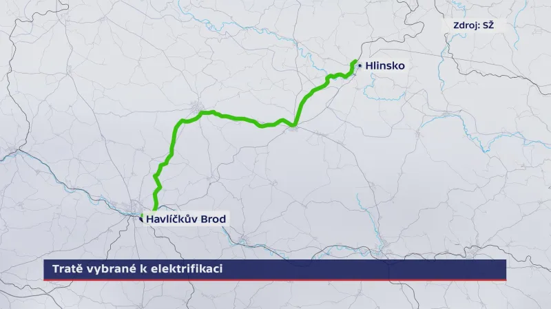 Tratě vybrané k elektrifikaci