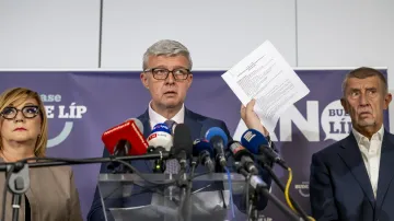 Místopředsedkyně ANO Alena Schillerová, místopředseda hnutí Karel Havlíček a šéf hnutí Andrej Babiš