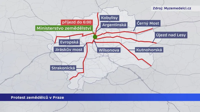Kudy zemědělci projedou Prahou
