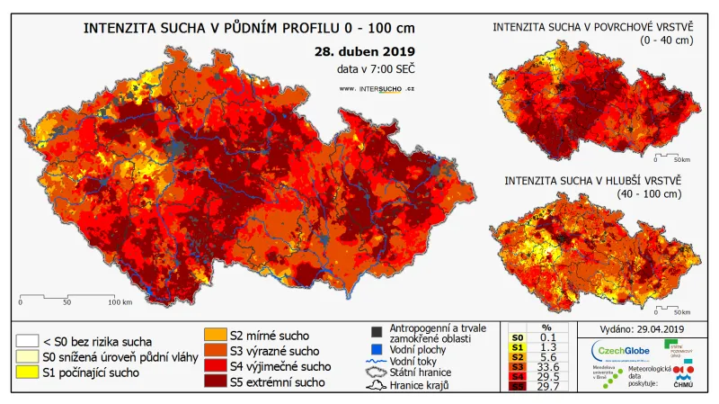 Intenzita sucha na konci dubna 2019