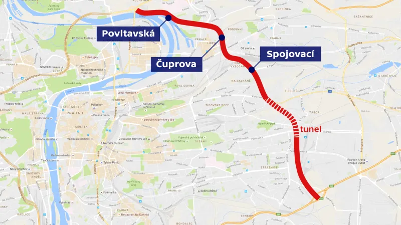 Povltavská – Čuprova – Spojovací - Jižní spojka