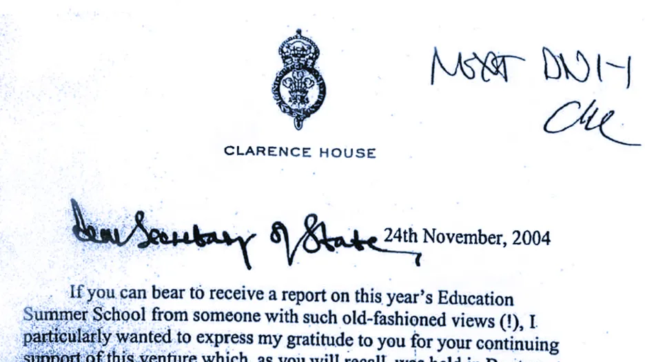Dopis prince Charlese ministrovi školství