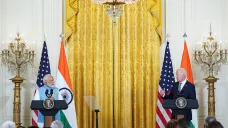 Naréndra Módí a Joe Biden na tiskové konferenci