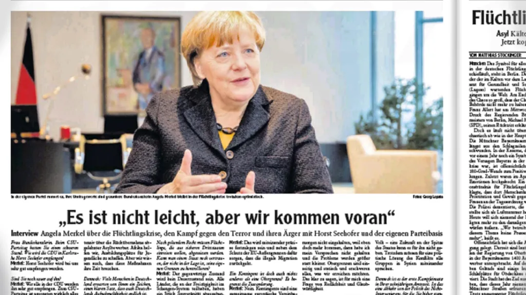Angela Merkelová v rozhovoru pro list Augsburger Allgemeine