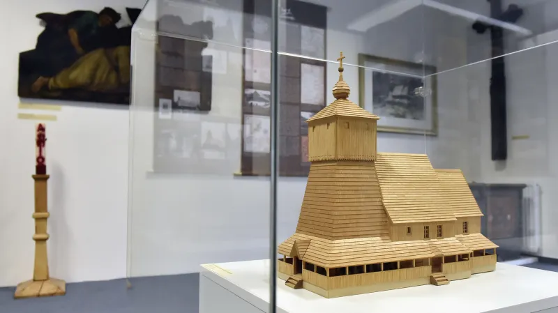 Model vyhořelého kostela Božího Těla v Třinci-Gutech