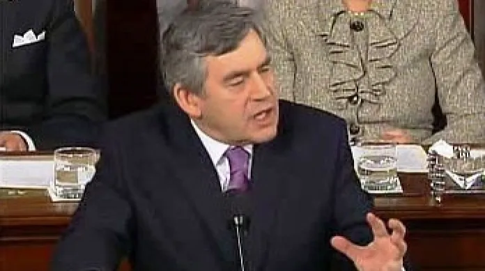 Britský premiér Gordon Brown při přojevu v americkém Kongresu