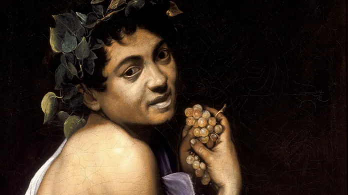 Caravaggio na možném autoportrétu jako bůh Bakchus (zhruba 1595)