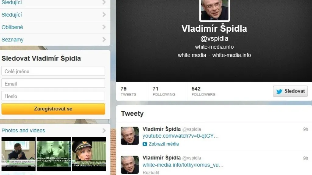 Špidlův účet na Twitteru