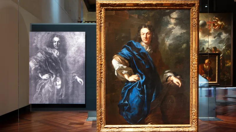 Brandlův portrét neznámého šlechtice vedle rentgenu odhalující původní podobu