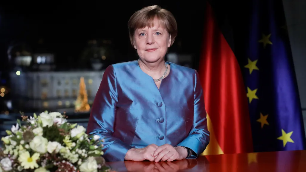 Angela Merkelová během natáčení novoročního projevu