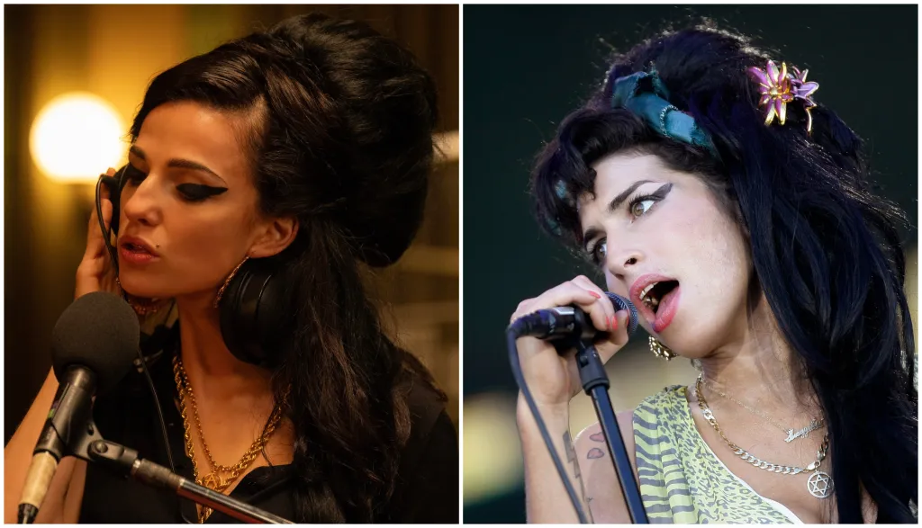 Back to Black se jmenuje druhé a poslední album Amy Winehouseové i životopisný hraný film, v němž její příběh převypráví Sam Taylorová-Johnsonová. Ve filmovou Amy se díky charakteristickému drdolu a očním linkám proměnila herečka Marisa Abelaová (na fotce vlevo). Film ještě před premiérou vyvolává obavy, jestli nesklouzne k bulvárnímu pokusu přiživit se na zpěvaččině bouřlivém životě. Výsledek posoudí britští diváci v kinech už od 12. dubna, čeští pak o měsíc později