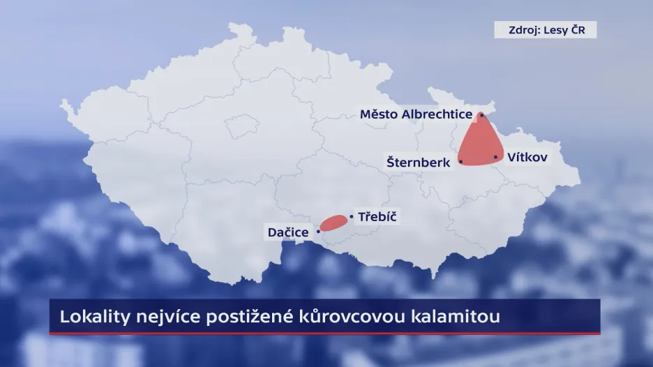 Oblasti zasažené kůrovcovou kalamitou