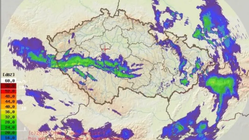 Radarový snímek počasí k 20:00 Zdroj: ČHMÚ