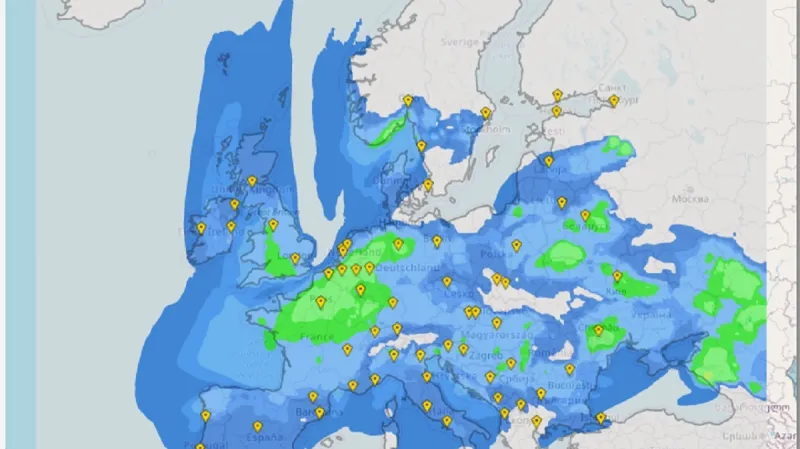 Předpověď koncentrace pylu břízy pro Evropu na 17. duben